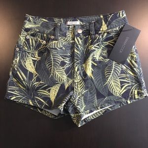 NWT EmmaCook Khaki Palms printed denim shorts UK10